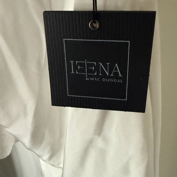 White Rhinestone Neckline Draped Mini Dress Womens Gown Mac Duggal - Picture 11 of 13